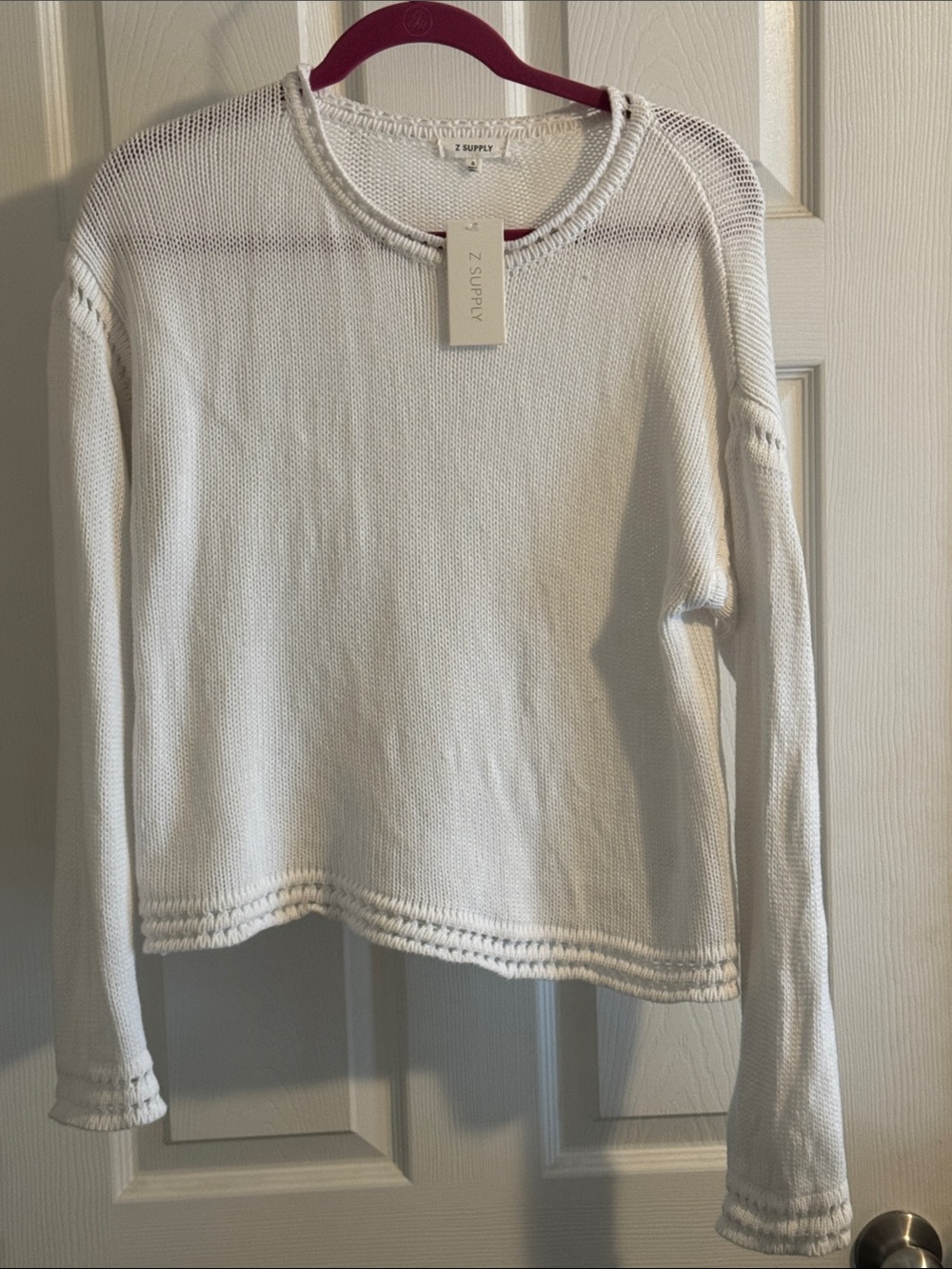 Z Supply Women's White Lightweight Knit Crewneck Sweater